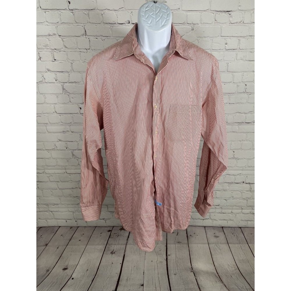 346 Brooks Brothers Red White Striped Long Sleeve 100% Cotton Button Up Shirt L